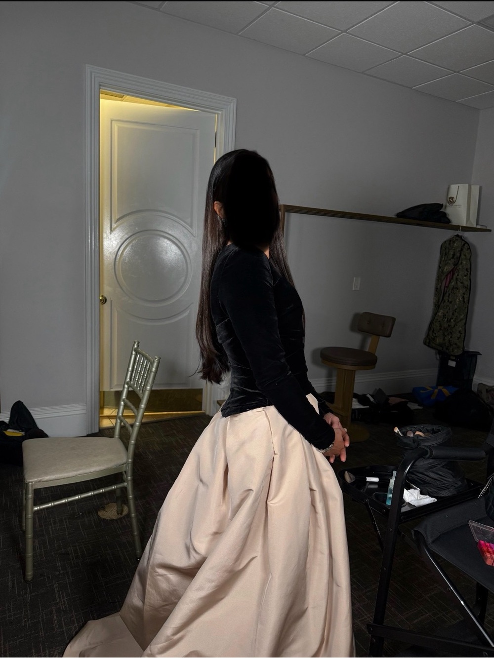 Elegant Cream Ball Gown with Black Velvet Bodice - Women